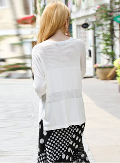 Pure Color Hollow Out O-neck Knitted Sweater