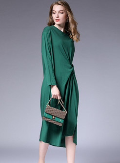 Solid Color Long Sleeve Asymmetric Side-slit Loose Dress