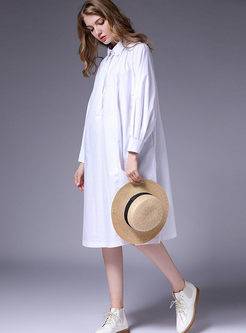 Brief White Belted Lapel Slim A Line Dress