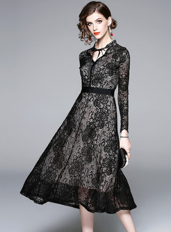 Sexy Lace Black High Waist Perspective Dress