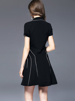  Color-blocked Notched Gathered Waist Slim Mini Dress