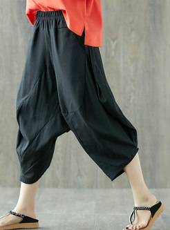 Brief Ethnic Black Shift All-matched Straight Pants