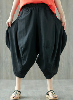 Brief Ethnic Black Shift All-matched Straight Pants