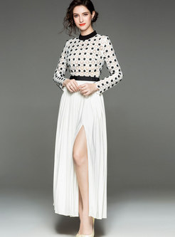 Trendy White Shirred Gauze Maxi Dress With See-through Look