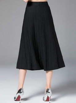 Brief Black Elastic Waist Knitted A Line Skirt 