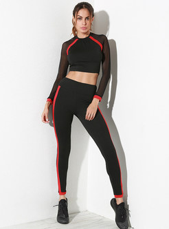 Color-blocked Splicing See-through Top & Tight Elastic Bottoms