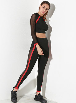 Color-blocked Splicing See-through Top & Tight Elastic Bottoms