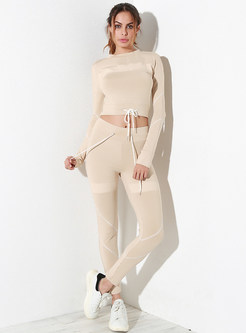 Chic Mesh Splicing Tied Tight Tracksuit