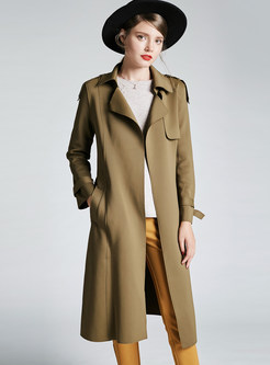 Elegant Army Green Lapel Tie-waist All-matched Trench Coat