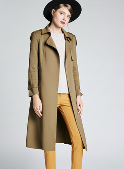 Elegant Army Green Lapel Tie-waist All-matched Trench Coat