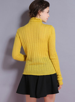 Solid Color High Neck Slim Easy-matching Sweater