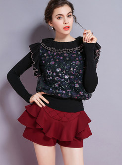 Crew Neck Flouncing Multicolor Sequined Sweater