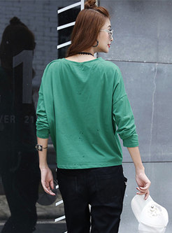 Stylish Print Hollow Out Loose T-shirt