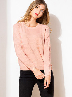 Solid Color O-neck Long Sleeve Straight Sweater