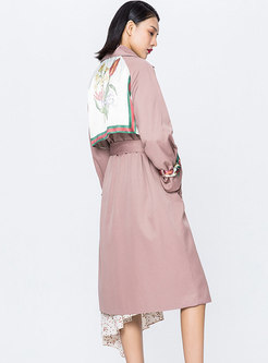 Stylish Print Splicing Double-breasted Belted Trench Coat