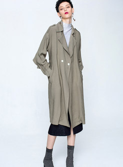 Pure Color Belted Double-breasted Falbala Trench Coat