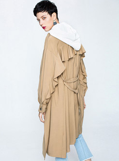 Turn Down Collar Belted Double-breasted Falbala Trench Coat