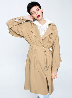 Turn Down Collar Belted Double-breasted Falbala Trench Coat