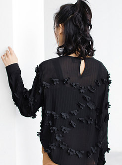 Pure Color Stereoscopic Flower Pleated Chiffon Blouse