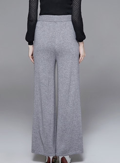 Casual Grey Solid Color High Waist Straight Pants
