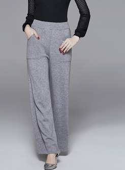 Casual Grey Solid Color High Waist Straight Pants