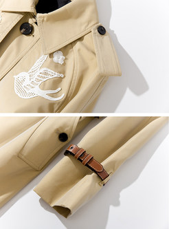 Lapel Single-breasted Embroidered Belted Trench Coat