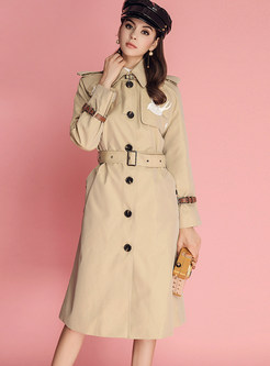 Lapel Single-breasted Embroidered Belted Trench Coat