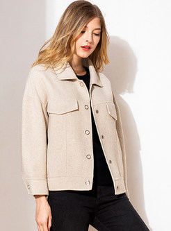 Turn Down Collar Single-breasted Wool Blended Coat