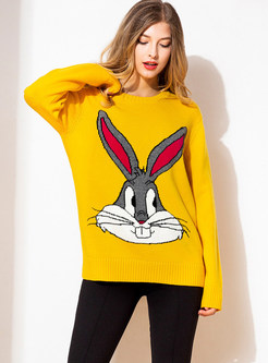 Embroidered Cartoon Rabbit Slim Sweater