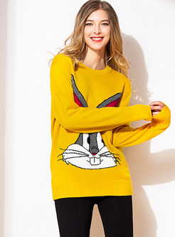 Embroidered Cartoon Rabbit Slim Sweater