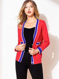 Color-blocked Single-breasted Sweater Coat