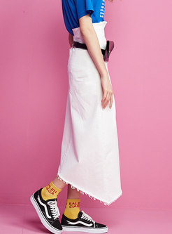 Pure Color High Waist Slit Asymmetric A Line Skirt