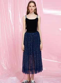 Fashionable Print Elastic Waist Perspective Gauze Skirt
