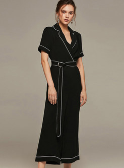 Stylish Notched Loose Tie-waist Jumpsuits