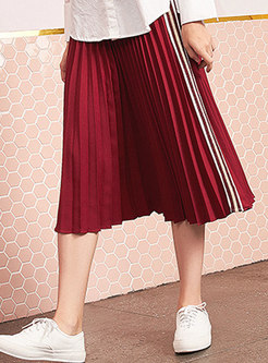Striped Splicing Elastic Waist Pleated Skirt