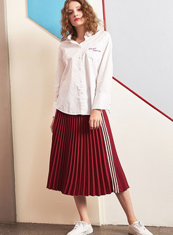 Striped Splicing Elastic Waist Pleated Skirt