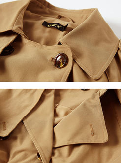 Pure Color Double-breasted Belted A Line Trench Coat