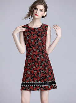 Fashion Sleeveless Print High Waist Mini Dress