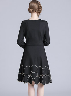 O-neck Embroidered Circle Hollow Out A Line Dress