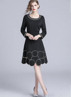 O-neck Embroidered Circle Hollow Out A Line Dress