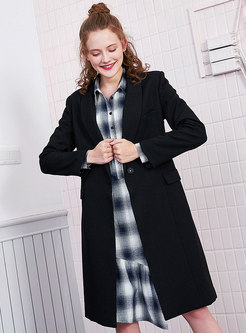 Stylish Pure Color Notched Single-breasted Slim Long Coat