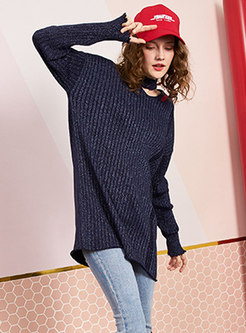 Chic Embroidered High Neck Hollow Out Knitted Sweater