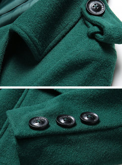 Trendy Winter Dark Green Belted Hairy Wool Skinny Coat 