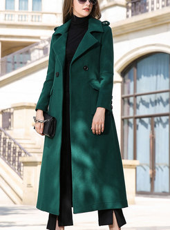Trendy Winter Dark Green Belted Hairy Wool Skinny Coat 
