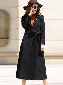 Pure Color Stand Collar Belted Slim Long Coat