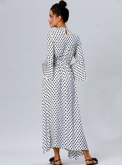 Fashion Polka Dot V-neck Flare Sleeve Maxi Dress