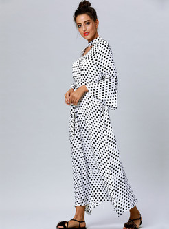 Fashion Polka Dot V-neck Flare Sleeve Maxi Dress