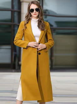 Yellow Lapel Straight Long Slit Overcoat