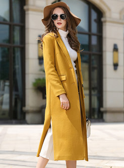 Yellow Lapel Straight Long Slit Overcoat