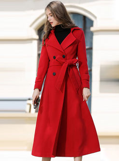 Notched Collar Double-breasted Bowknot Peacoat